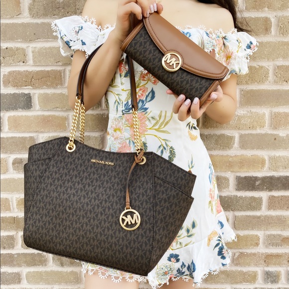 Michael Kors Handbags - Michael Kors brown chain tote carryall wallet SET